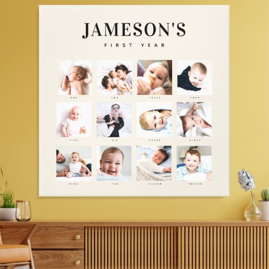 Foto-Kalender des ersten Jahres des Säuglings Leinwanddruck (Insitu (Wohnzimmer))