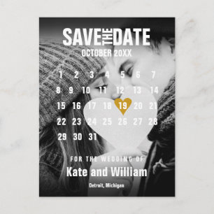 Foto-Kalender Modern Gold Herz Save the Date Postkarte