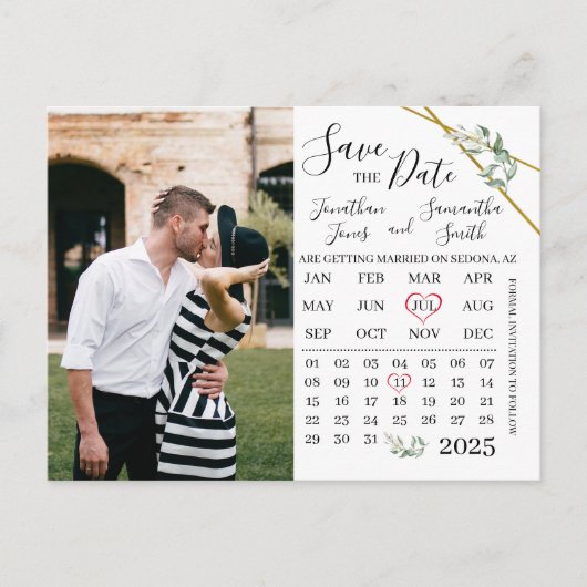 Foto Kalender rett des Hochzeitstages Postkarte (Vorderseite)