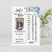Foto Kalender Save the Date Blaue Blumenhochzeit Einladung (Stehend Vorderseite)
