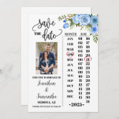 Foto Kalender Save the Date Blaue Blumenhochzeit Einladung (Vorne/Hinten)