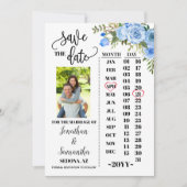Foto Kalender Save the Date Blaue Blumenhochzeit Einladung (Vorderseite)