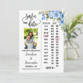 Foto Kalender Save the Date Blaue Blumenhochzeit Einladung (Stehend Vorderseite)