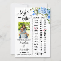 Foto Kalender Save the Date Blaue Blumenhochzeit