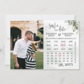 Foto-Kalender Save the Date Eukalyptusgrün Einladung (Vorderseite)