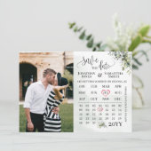 Foto-Kalender Save the Date Eukalyptusgrün Einladung (Stehend Vorderseite)