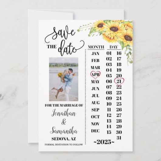 Foto-Kalender Save the Date Sonnenblumenhochzeit Einladung (Vorderseite)