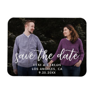 Foto & Kalligrafie 2 - Dunkler Save the Date Horiz Magnet
