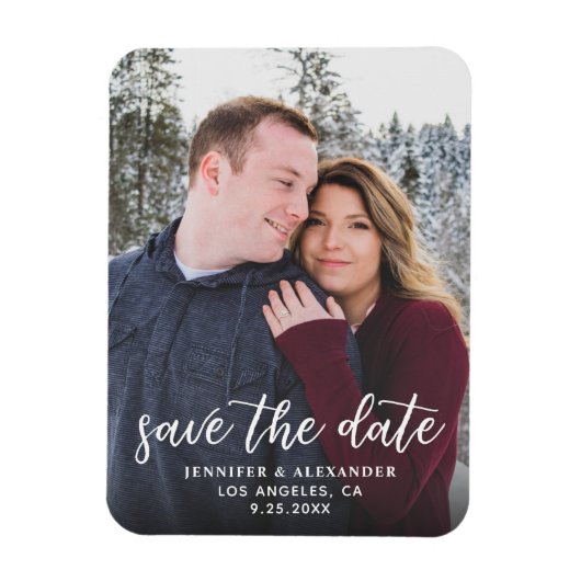 Foto & Kalligrafie 2 - Dunkler Save the Date Magnet (Vertikal)