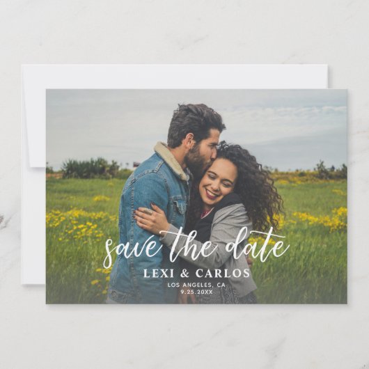 Foto & Kalligrafie 2A Lighter Horiz Save the Date Einladung (Vorderseite)