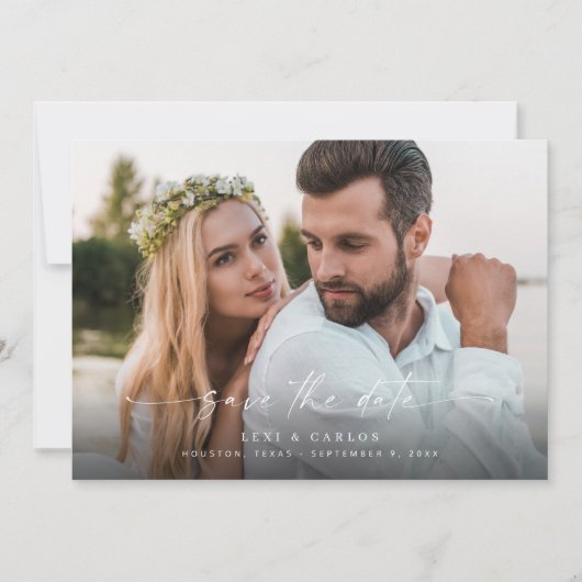 Foto & Kalligrafie 3 Mod Horiz V2 Save the Date Einladung (Vorderseite)