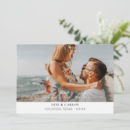 Foto & Kalligrafie 3B Mod W Save the Date Einladung (Stehend Vorderseite)