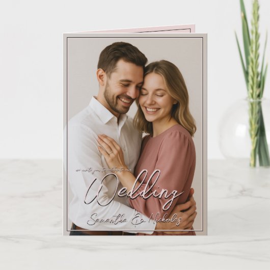 Foto & Kalligrafie Minimalistische Hochzeit Einladung (Vorderseite)