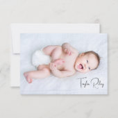 Foto Kalligrafie Name Birth Stats New Baby Dankeskarte (Vorderseite)