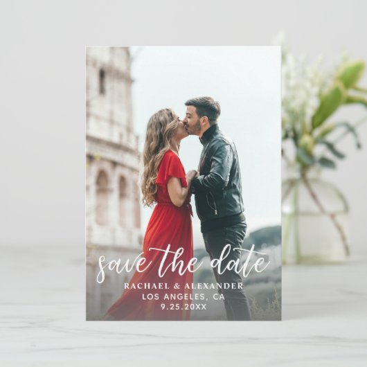 Foto & Kalligraphie 2 Leichter Verti Save the Date Einladung (Stehend Vorderseite)