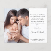 Foto Kalligraphie Name Birth Stats New Baby Danke (Rückseite)