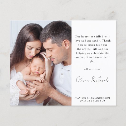 Foto Kalligraphie Name Birth Stats New Baby Danke (Rückseite)