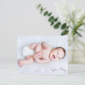 Foto Kalligraphie Name Birth Stats New Baby Danke Postkarte (Stehend Vorderseite)