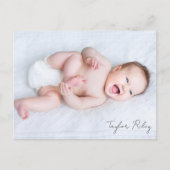 Foto Kalligraphie Name Birth Stats New Baby Danke Postkarte (Vorderseite)