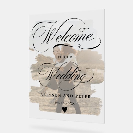 Foto Kalligraphie schicke Foto Hochzeitsempfang Acrylschild (Winkel)