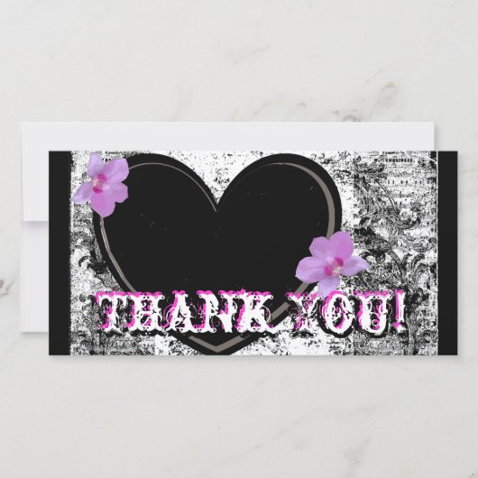 Foto-Karte Danke, Schwarz, Weiß, Rosa Dankeskarte (Vorderseite)