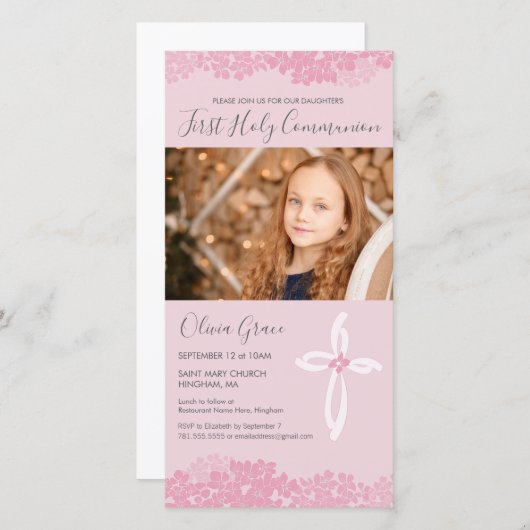 Foto-Karte der ersten Heiligen Kommunion - Mädchen (Vorne/Hinten)