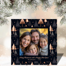 Foto-Karte der Familie Gold und Black Christmas Tr