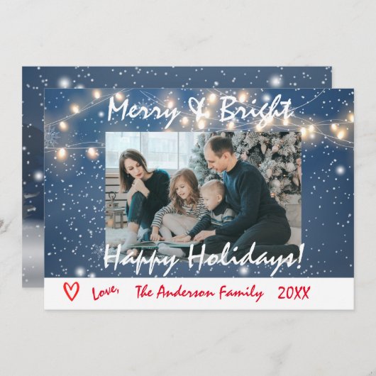 Foto-Karte der Familie "Merry Happy Holidays" Einladung (Vorne/Hinten)