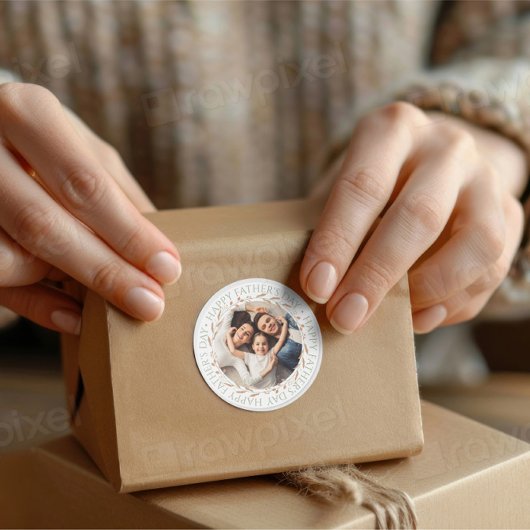 Foto-Karte des glücklichen Vaters | Anpassbarer Va Runder Aufkleber