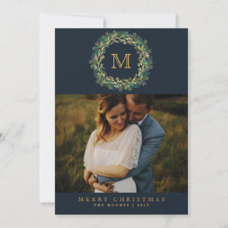 Foto-Karte für das Holiday Wreath Monogramm Feiertagskarte