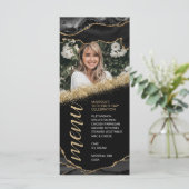 Foto-Karte für Schwarz und Gold Agate Menükarte (Stehend Vorderseite)