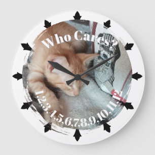Foto. Katze, Text, austauschbar, Lustig Große Wanduhr