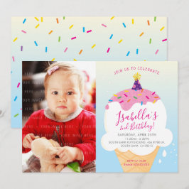 FOTO KIDS PARTY INVITE Retro-Eis-Kegel blau Einladung