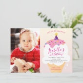 FOTO KIDS PARTY INVITE Retro-Eis Kegel pink Einladung (Stehend Vorderseite)
