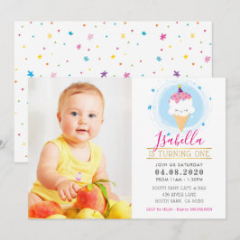 FOTO KINDERGEBURTSTAG PARTY farbig niedliche Eiscr Einladung