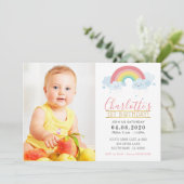 FOTO KINDERGEBURTSTAG PARTY farbig pastellfarben R Einladung (Stehend Vorderseite)