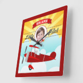 Foto-Kinderraum des Red Airplane Kleine Pilotenbez Quadratische Wanduhr (Winkel)