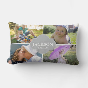 Foto-Kissen, 4 Collage-Fotos mit Familienname Lendenkissen