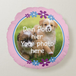 Foto Kissen für Kinder rosa - Blumenumrandung