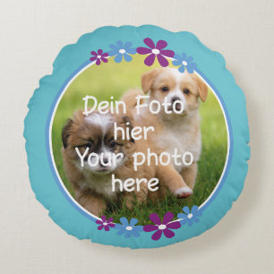 Foto Kissen für Kinder türkis - Blumenumrandung