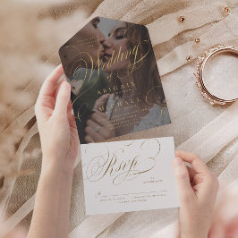 Foto Klassische Kalligrafie-Hochzeit All In One Einladung