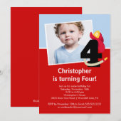 Foto-kleiner Feuerwehrmann-Jungen-viertes Einladung (Vorne/Hinten)