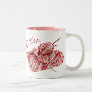 Foto "Knitter" Pink und White Hand Strick Zweifarbige Tasse