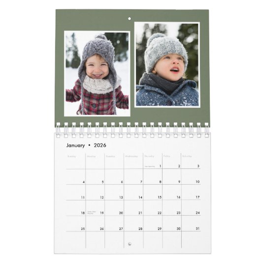 Foto-Kollage in der grünen Monografie Kalender (Jan 2026)