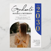 Foto kühlem Goldbogen Königsblauer Abschluss Folieneinladung (Vorderseite)