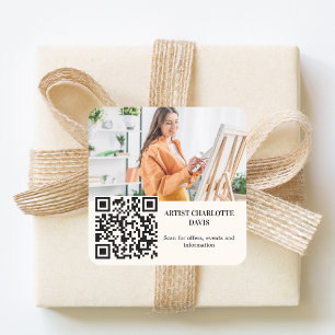 Foto Künstler Designer Elfenbein Creme QR-Code Quadratischer Aufkleber