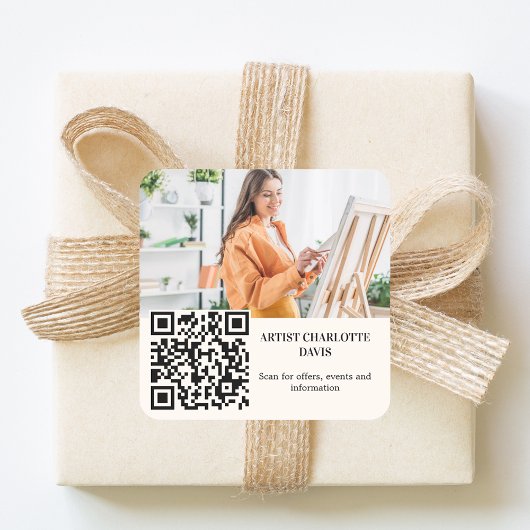 Foto Künstler Designer Elfenbein Creme QR-Code Quadratischer Aufkleber