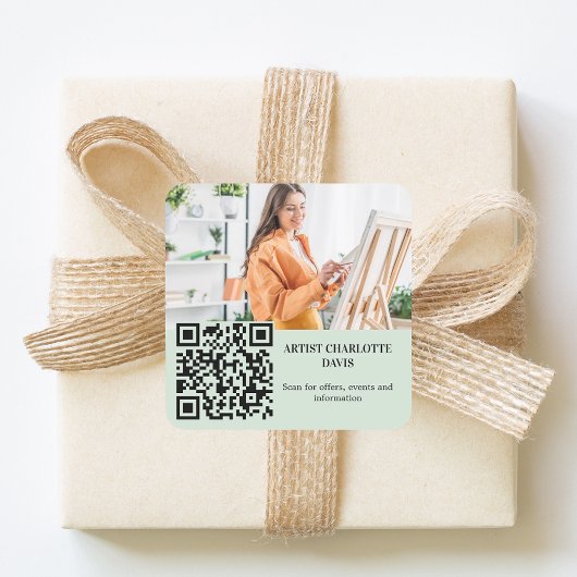 Foto Künstler Designer salbeigrüner QR-Code Quadratischer Aufkleber