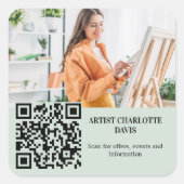 Foto Künstler Designer salbeigrüner QR-Code Quadratischer Aufkleber (Vorderseite)