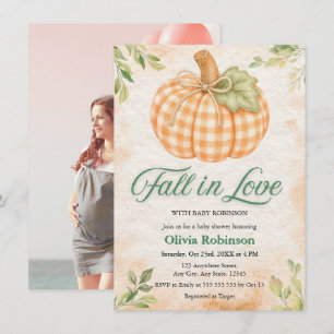 Foto-Kürbis-Gingham-Fall-in-Love-Baby-Party Einladung
